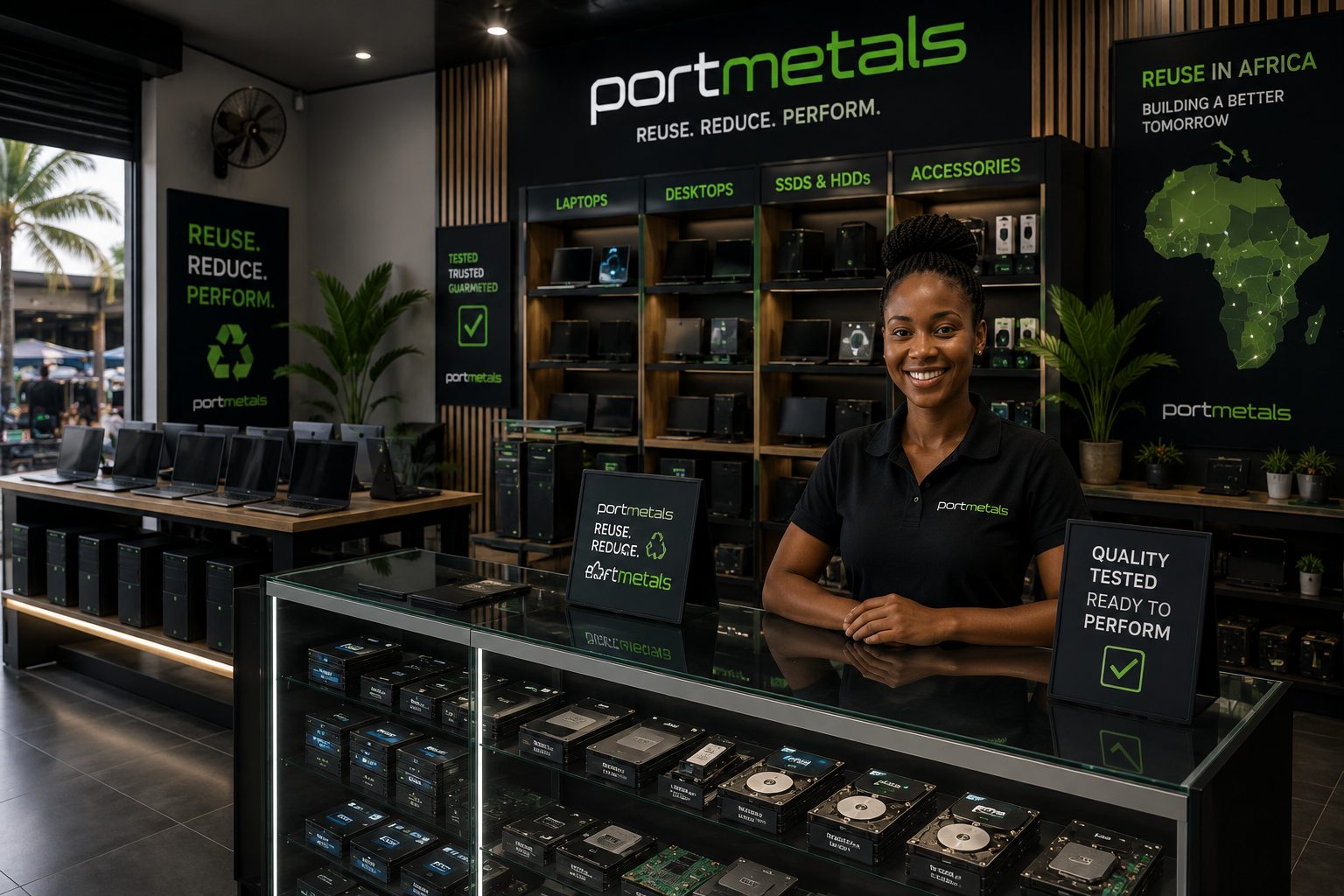 Portmetals-Shop für geprüfte Gebraucht-Elektronik in Afrika